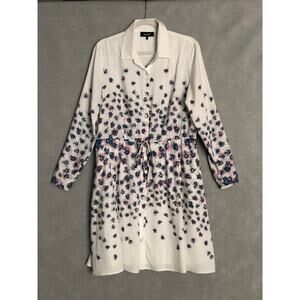 DKNY Floral Midi Dress Women's Size 8 Long Sleeve Button Front Drawstring